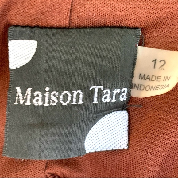 MAISON TARA CHIFFON BROWN WITH PINK POLKA DOT SHIRTWAIST DRESS. WOMEN’S SIZE 12 - Picture 11 of 13